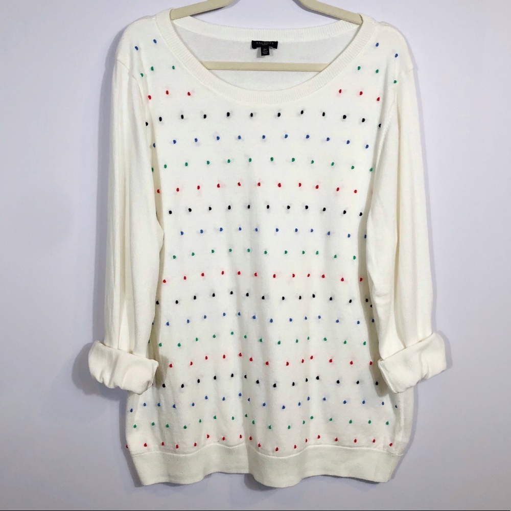 Talbots Cream w/ Multi Color Swiss Dot Sweater
